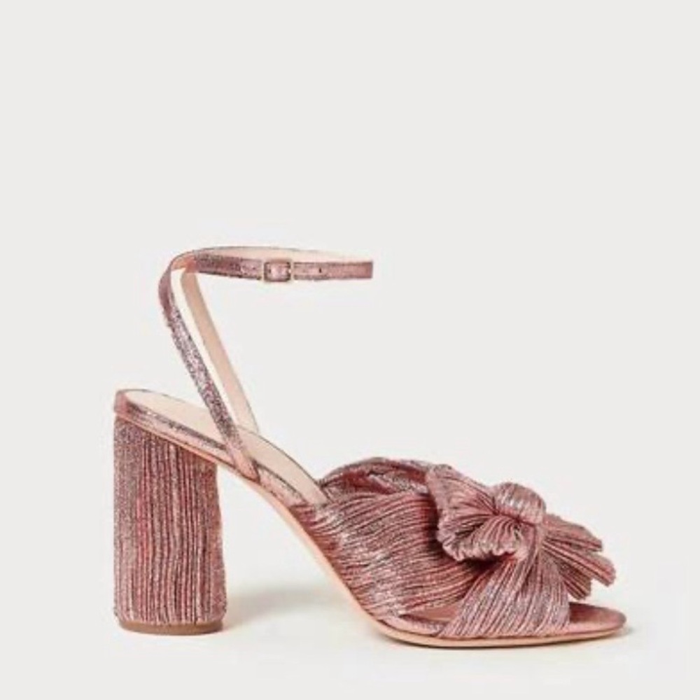 Loeffler Randall Emilia Metallic Pleated Bow Heels in Rosewood Size 9.5